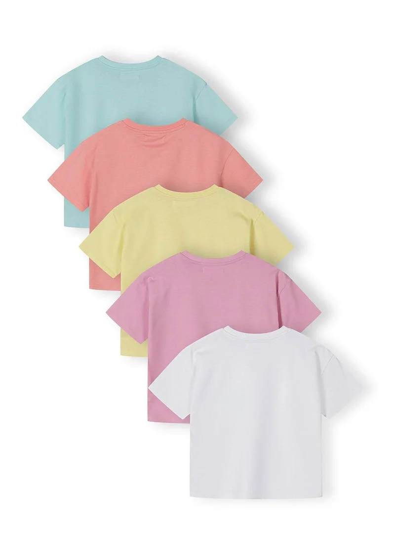 مينوتي Girls ribbed cotton t-shirts pastel 5-pack blue pink and white 3-15 years